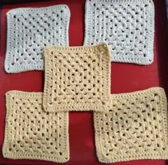 コースター　5枚　黄色　グレー　グリーン　くすみ系　ハンドメイド