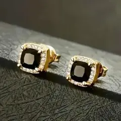 ✳️スタッドピアス ジルコニア CZダイヤ メンズ　ゴールド　ブラック　18k✳️
