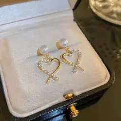 【再入荷】ハート　ゴールド　ピアス　ストーン　S925　アクセサリー　上品