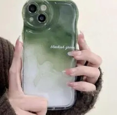 iPhoneケース かわいい　抹茶ラテ　うねうね　韓国　グラデ　緑　グリーン