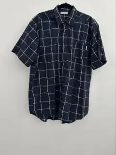 【美品】メンズ　ネイビー チェック柄 半袖シャツ