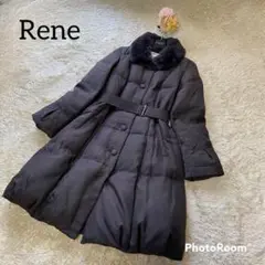 ルネ Rene レッキスファー付き ダウンコート ベルト付き シルク Mサイズ