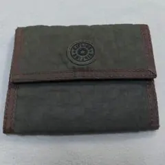 kipling　ナイロン製カーキ色　三つ折り財布