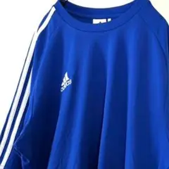 アディダス adidas ロゴ スリーストライプ Tシャツ L ブルー 青 古着