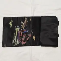 名古屋帯 船と魚の柄 黒