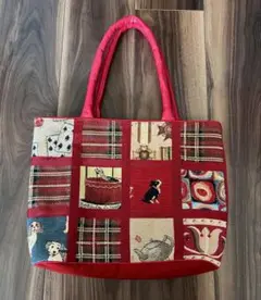 dolljozzette赤いパッチワークトートバッグ