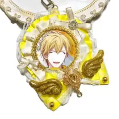 痛ロゼット ロゼット ハンドメイド 黄色×白レース×羽