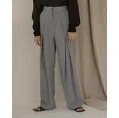 lawgy グレー ワイドパンツ タック入り