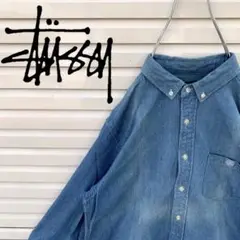 送料無料! ステューシー デニム シャツ 7分丈 90s シャネルロゴ ゆるだぼ