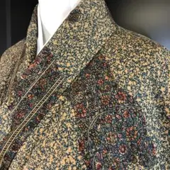 【着】8857m 着物 小紋 抽象柄に花・縦縞文様 しつけ付き