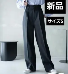 WEGO ハイウエストセンタープレス　　ワイドパンツ　ブラック