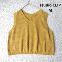 【スタディオクリップ】 Vネック ニットベスト マスタード　透かし編み　М