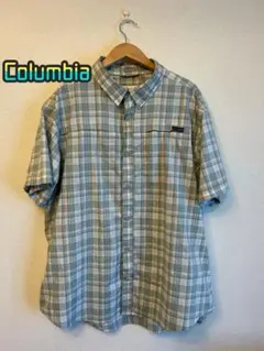 Columbia 半袖シャツ　チェックシャツ　グリーン×ブラウン