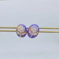 【ハンドメイド】no.1 ピアス　パープル　カメオ　フラワーモチーフ