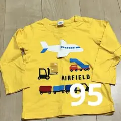 CHEEK ROOM Tシャツ 長袖 薄手 飛行機 働く車 黄色 95