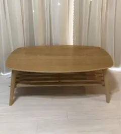 センターテーブル 90cm ナチュラルウッド　棚付き　折りたたみ式