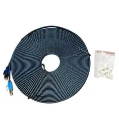 ✨新品✨LANケーブル 25m Cat8 フラット 高速編組 RJ45 ブルー