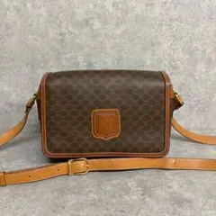 極 美品 セリーヌ マカダム ブラゾン 柄 ショルダーバッグ ポシェット 茶