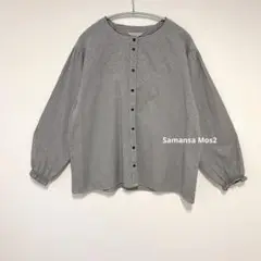 【美品】サマンサモスモス　柄アソートレース付V切替ブラウス　千鳥柄