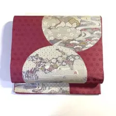 2m1733 名古屋帯 絹 八寸名古屋帯 唐織 ピンク 銀色 青 金色 白 花柄