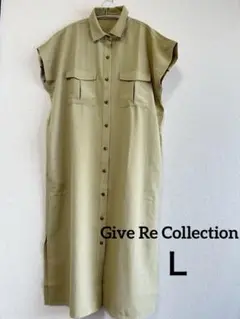 美品【ギブリコレクション】カーキ 【フレンチ袖シャツワンピース】L size