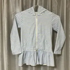 キッズ フード付き ラッシュガード 青白ストライプ　120