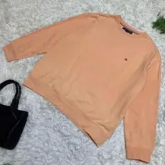 美品　トミーヒルフィガー　スウェット　黄ベージュ　ワンポイントロゴ　パイル　L