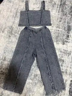 美品フリンジ付きグレーセットアップギャル女の子