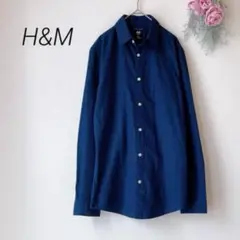 長袖 シャツ / H&M エイチアンドエム / ネイビー 前ボタン 襟あり