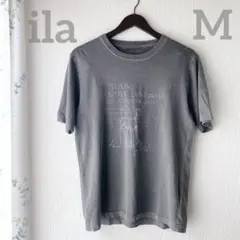 ila アイラ 半袖カットソーMグレー プリントTシャツ日本製ナノユニバース