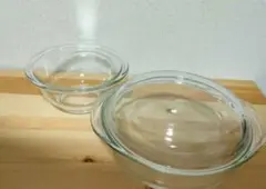 ガラス両手鍋　蓋あり　耐熱ガラスボウル 2個セット　パイレックスガラス　 耐熱