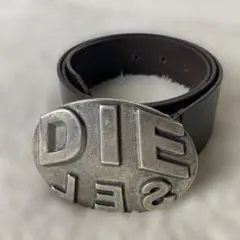 【本皮美品】DIESEL デカバックルロゴ レザーベルト CM85 ブラウン