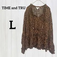 TIMEandTRU ヒョウ柄 長袖 トップス【L】レオパード ブラウス 総柄