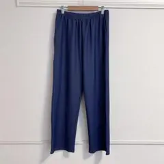 ネイビー ストレートパンツ サイドポケット付き　ストレッチ　L