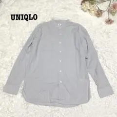 s.912【ユニクロ】メンズ ノーカラー 長袖シャツ グレー シンプル M