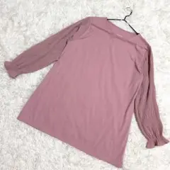 スクロール✨美品　長袖プルオーバー　ギャザーキャンディスリーブ　ピンク　（L）