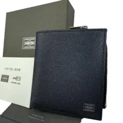 【付属品あり】美品 PORTER ポーター エイブル 折り財布 レザー ネイビー
