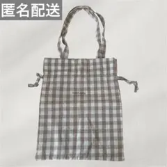 ギンガムチェック ベージュ 巾着トートバッグ