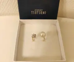 美品★ジュエリーツツミ★K10YG刻印入 淡水パール×フラワーフォークリング