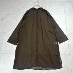 【GU】バンドカラー ロングシアーシャツ ブラウン系 オーバーサイズ
