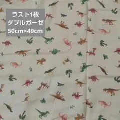 ラスト1枚　ダブルガーゼ　はぎれ　ちいさな恐竜　オフホワイト