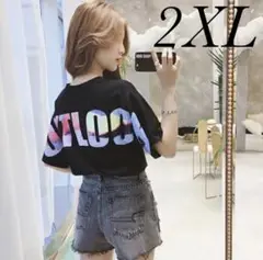 レディース 韓国 ファッション 半袖 ロゴ Tシャツ オーバーサイズ 黒 2XL