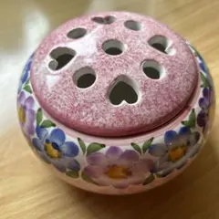花柄陶器香炉 ハート型穴付き