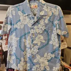 子供用　Mango 花柄 半袖アロハシャツ 水色