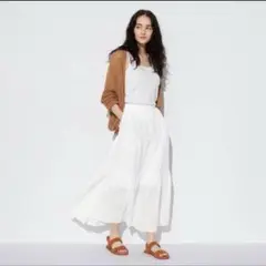UNIQLO ユニクロ クリンクルコットン ティアードスカートM 白 ホワイト