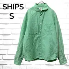 SHIPSシップス◆リネン長袖シャツ(S)ビッグシルエット ミントグリーン 春夏