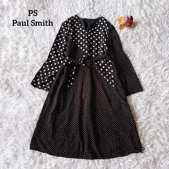 Paul Smith ピーエスポールスミス　長袖ドット柄ワンピース　共布ベルト