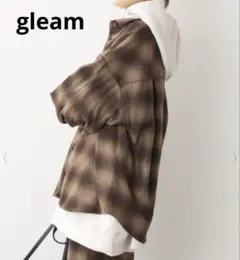 gleam チェックボリューム袖 ビックシャツ ブラウン