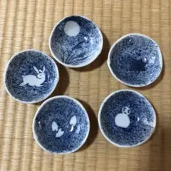 染付 吹墨豆皿 絵替わり 小皿 伊万里写し 古伊万里様式　5セット