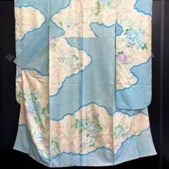 【和】10346c 着物 振袖 疋田絞り 鹿の子に花文様